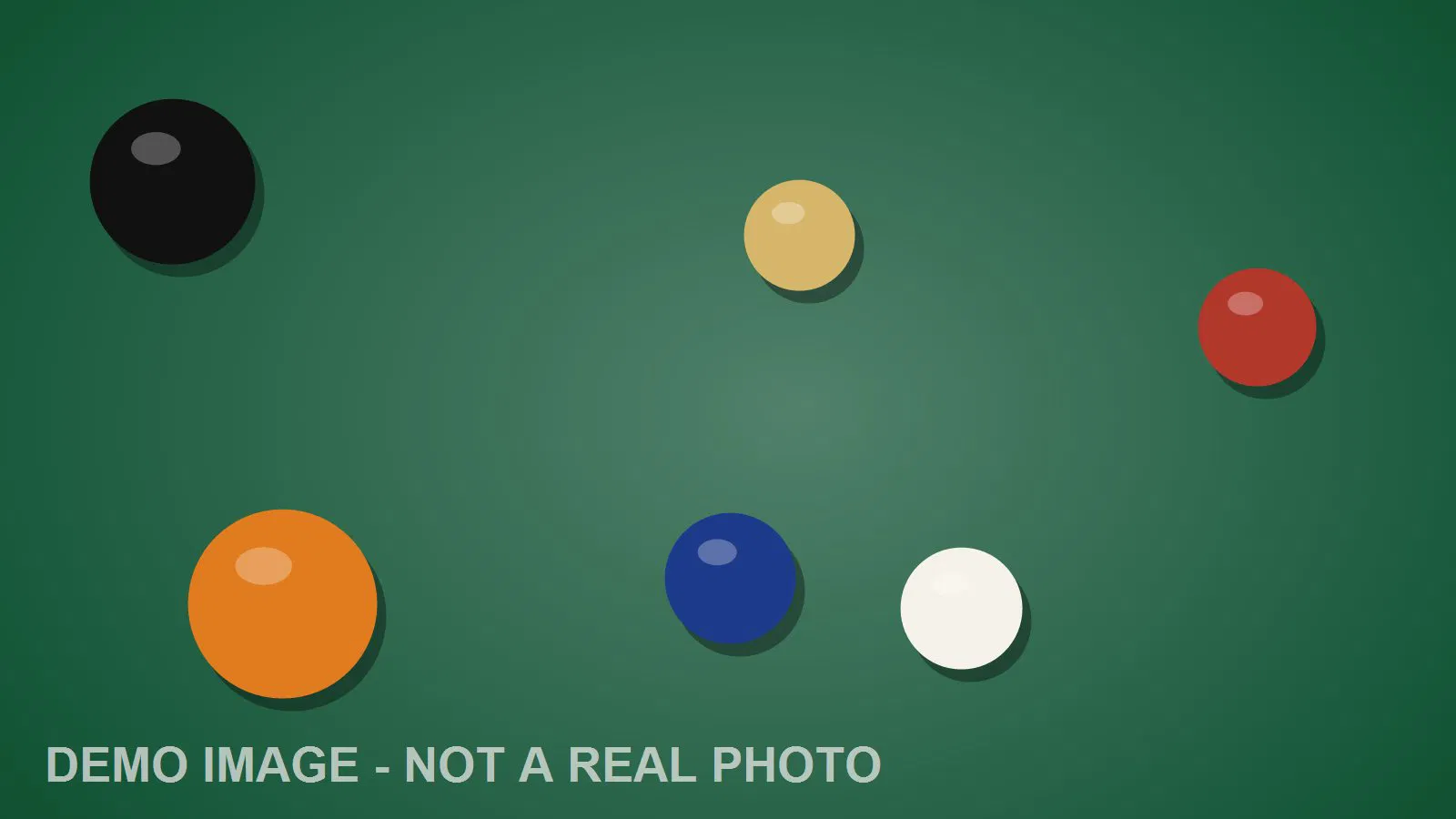Demo image: billiard balls scattered on green felt